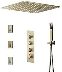Therefore, has complete immunity to rusting with a high level of resistance against corrosion. Jiayoujia Flush Mount Rain Shower System 20 Ceiling Mount Shower Head Thermostatic Shower Faucet Ceiling Mounted Shower Head Shower Systems Rain Shower System