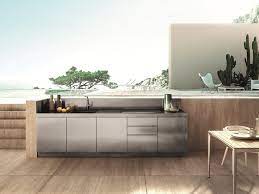 Are now outside on the patio and in the barbeque area. Abimis Atelier Stainless Steel Outdoor Kitchen
