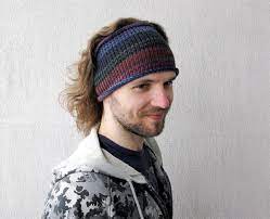 Knitted Mens Headband Hat Guys Knit Hair Wrap Unisex Adults Dread Band Denim Color Hair Accessories In 2021 Headband Men Knitting Knitted Headband