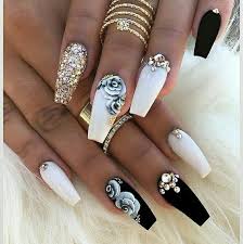 Gorgeous Nail Designs Black White Nails Rose Nail Art Stiletto Coffin Nails Paznokcie Hybrydowe Zdobienie Paznokci Manicure Negledesign Negle Manicures