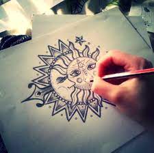 Some sun mandalas have the symbol of the sun in the center with other images or shapes, like the moon or stars in the outer circles. Mandala Sun And Moon Tattoo Tattoos Moon Tattoo Sun Tattoos