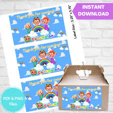 Download your creation to share via email, sms or whatsapp, or print it. Cocomelon Party Gable Box Label Printable