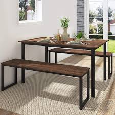 Fitueyes 3 Piece Dining Table Set With 2 Benches Industrial Brown Walmart Com In 2020 Ikea Dining Table Minimalist Dining Room Cheap Dining Tables