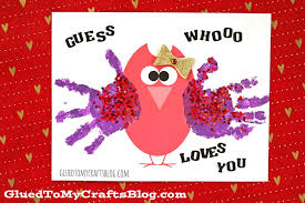 Fold along the middle of the card and it is done! Handprint Valentine Owl Keepsake Idea Guess Who Loves You