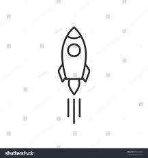 Black And White Rocket Ship Outline Rocket Ship With Fire Isolated On White Flat Line Icon Vector Illustration With Flying Rocket Space Trav Line Icon Space Travel Vector Illustration