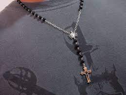 Mens Rosary Necklace Black Onyx Or 925 Sterling Silver St Benedict Black Gift Bag Or Presentation Mens Rosary Necklace Rosary Necklace Rosary Style Necklace