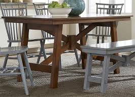 Round restaurant tables, including butcher block, work well for creating a layout that is easier for staff and customers to move through. Get The Creations Ii Collection 38 T3260 60 Rectangular Dining Table With Butcher Block Style Top Apron And Stretcher In Tobacco From Appliancesconnection Com Now Accuweather Shop