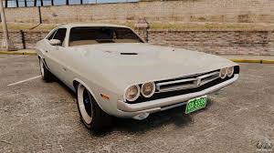 Originally painted b5 blue with a black interior, the interior was repainted tan to match lee 1 and 3 though its steering wheel remained black. Dodge Challenger 1971 Vanishing Point For Gta 4