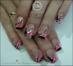 Acrylic Hot Pink And Black Nail Designs Pink Black Silver Nails With Bling Sculptured Acrylic With Neon Pink Luminous Nails Nail Designs Silver Nails