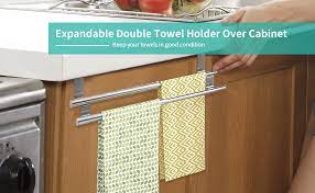Kitchen towel racks for cabinets. Amazon Com Kitchen Towel Holder Over Cabinet Towel Bar Rack Expandable Double Over The Cabinet Door Towel Rack For Universal Fit On Inside Or Outside Of Cupboard Doors Stainless Steel Kitchen Dining