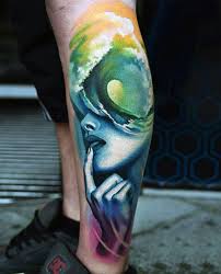 Potrait Ocean Wave Abstract Mens Tattoos In Color On Leg Abstract Tattoo Best Tattoo Designs Waves Tattoo