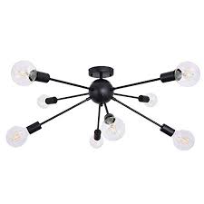 Kitchen ceiling lights wrought iron semi flush fixture. Buy Ceiling Lamp Matte Black Industrial 8 Light Semi Flush Mount Sputnik Light Fixture Modern Ceiling Lamp Pendant Lighting Chandelier For Dining Room Kitchen Bedroom Living Room Foyer Hallway Online In Indonesia B084lx9lfz
