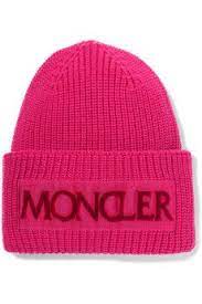 Moncler Flocked Grosgrain Trimmed Ribbed Wool Beanie Wool Beanie Moncler Pink Beanies
