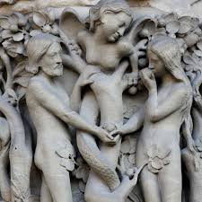 There is a debate about whether the serpent in eden should be viewed figuratively or as a literal animal. Adam Eve And Lilith The Female Serpent In The Garden Of Eden Eating The Forbidden Fruit This Statue Was Created In The 13th Century And Is Located At The Entrance Portal Of