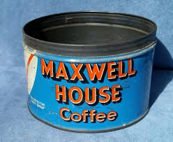 Vintage Maxwell House Coffee Can Tin 1 Pound Blue Orange Letters Hoboken Nj Usa
