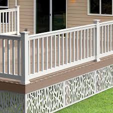 freedom lincoln 8 ft x 3 in x 3 ft white pvc deck rail kit square balusters included assembly required lowes com in 2021 deck railing kits deck railing design pvc decking