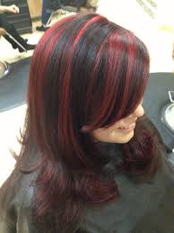 The dark shade of this hair color is red. Red With Black Lowlights Diy Highlights Hair Black Hair With Red Highlights Hair Color For Black Hair