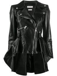 Alexander Mcqueen Peplum Hem Asymmetric Biker Jacket Farfetch In 2021 Leather Jacket Jackets Biker Outfit