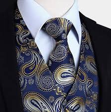 Home paisley suits 2019 airtailors new fashion jacquard navy blue and black paisley dinner jacket for wedding plus size. Navy Blue And Gold Paisley Vest Set Gentleman S Guru