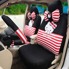 196 31 18pcs Hello Kitty Car Seat Interior Polyester Stripe Car Interior Sets Black Red Hello Kitty Car Hello Kitty Car Accessories Car Seats