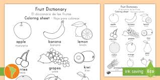 Fruit Dictionary Coloring Sheet English Spanish Fruit Dictionary Coloring