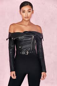Romera Black Off The Shoulder Vegan Leather Jacket Fashion Vegan Leather Jacket Bad Girl Outfits