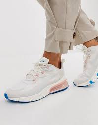 Nike White Pink And Blue Air Max 270 React Sneakers In 2020 Nike Air Max Blue Air Max Air Max 270