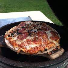 Pizza Baked In The Big Green Egg Grill Like A Wood Fired Oven Green Egg Grill Cooking On The Grill Green Egg Recipes