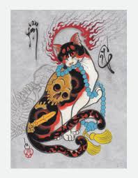 Skeleton Neko Mata Print Cat Tattoo Japanese Tattoo Art Japanese Art