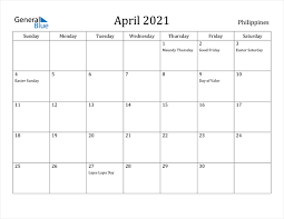 April 2021 calendar is a plain printable calendar. Philippines April 2021 Calendar With Holidays