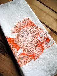 Screen Printed Organic Cotton Goldfish Flour Sack Towel Etsy Screen Printing Designs Screen Printing Silk Screen Printing