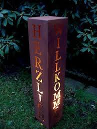 Herzlich Willkommen Metall Saule H 100 Pflanzsaule Edelrost Rost Blumensaule Edelrost Edelrost Deko Pflanzen