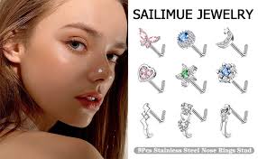 Amazon.com: sailimue 9 piercings de nariz de 0.71 oz (20 g), estrella de  copo de nieve, acero quirúrgico en forma de L, bolas de gema lineal triple,  diamante redondo, circonita cúbica, joyería