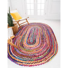 Unique Loom Braided Chindi Multi 5 0 X 8 0 Oval Rug 3138914 Braided Rag Rugs Oval Rugs Rugs On Carpet