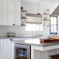 White Herringbone Kitchen Backsplash Tiles With Gray Grout Classic White Kitchen Gray Kitchen Backsplash Grey Kitchen Tiles