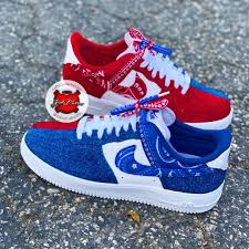 Black Air Force 1 With Blue Bandana Behind The Scenes By Kattycustoms Red Bandana Shoes Nike Shoes Air Force Nike Air Shoes