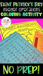 Saint Patrick S Day Integer Operations Coloring Activity Middle School Math Middle School Math Worksheets Elementary Math