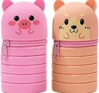 Bnsggl 2 Astucci Telescopici per Penne Estensibili in Silicone Con  Cerniera, Portapenne per Bambini e Studenti, Cane Plus Maiale, Astucci per  Matite : ...