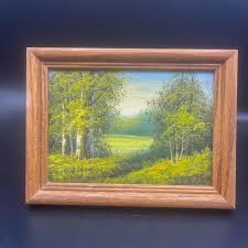 Original Painting of a Beautiful Meadow surrounded by Forest Signed by  Artist