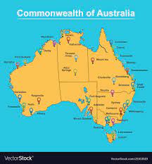 Australia Main Cities Map Map Of Australia With Major Towns And Cities Vector Image