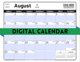 Digital Jewish Calendar 5782 Downloadable Calendar 49547