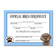 Printable Dachshund Birth Certificate Pet Adoption Certificate Dog Adoption Certificate Dog Birth
