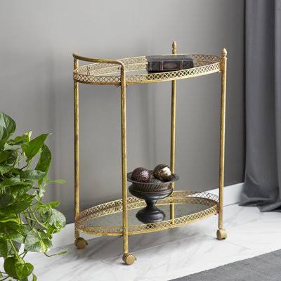 Wayfair Antiqued Brass Rolling Bar Cart
