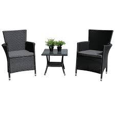 Patioroma 3pc Patio Outdoor Rattan Furniture Set Cushioned Garden Table And Chairs With Gray Cushions Black Pe Wicker Rattan Outdoor Furniture Rattan Furniture Set Garden Table And Chairs