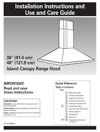 Blower for range hood;image sensor: Kitchenaid 36 91 4 Cm 48 121 9 Cm Island Canopy Range Hood Installation Instructions Manual Pdf Download Manualslib