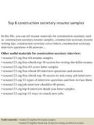 top 8 construction secretary resume samples