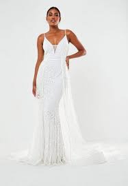 Missguided Cream Hand Beaded Cami Strap Wedding Dress In 2020 Wedding Dresses Under 500 Embellished Wedding Dress Wedding Dresses With Straps