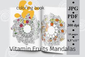 Annoying orange coloring pages free home. Vitamin Fruits Mandalas Coloring Book 1132652 Coloring Pages Design Bundles