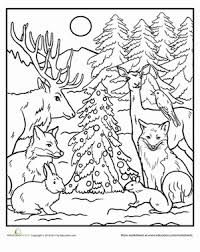 Calm species from a farm, like horse, donkey, dog, goat, cow, and pigs. Color The Forest Holiday Worksheet Education Com Animal Coloring Pages Forest Coloring Pages Christmas Coloring Pages