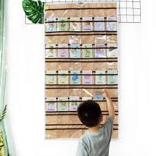 60 Classroom Pocket Chart Pockets Hanging Jewelry Organizer Earrings Holding With Hanger Closet Storage Coffee